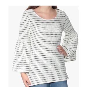 Calvin Klein Off-white with black dots Textured Bell Sleeve Top M/L Size 12
